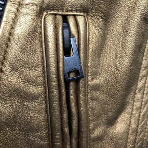 NWT IRO Lambskin metallic gold Leather Moto Jacket FR 34 - Picture 11 of 14